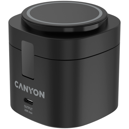 Brezžična polnilna postaja Canyon 4-v-1, 30 W,  65W, kabel 1m, črn