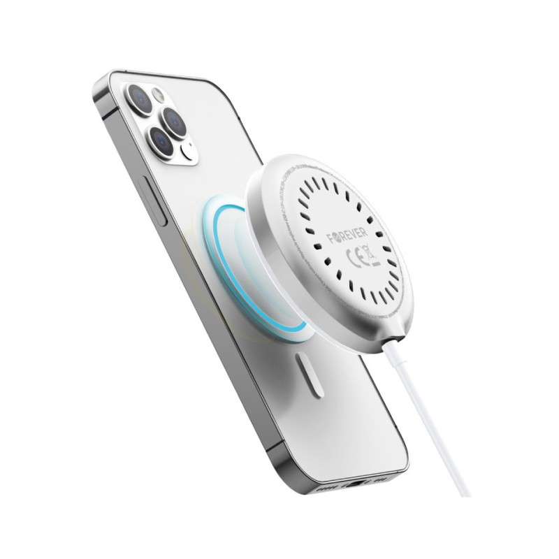 Brezžični polnilec FOREVER MAWC-300, MagSafe, 15W, USB-C, kabel 1m, bel