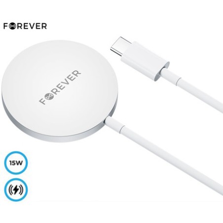Brezžični polnilec FOREVER MAWC-100, Qi, 15W, s priloženim kablom, bel