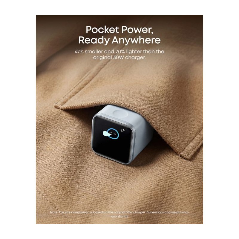 Polnilec Anker Nano, 45W, Smart Display, moder