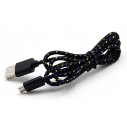 Kabel USB A-B mikro 1m bombažna zaščita, črn