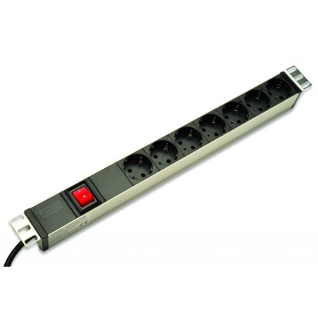 Razdelilec 48cm 7x220V ALU + stikalo Digitus črno/siv