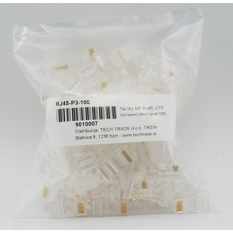 RJ45 konektor UTP trdi kabel Intellinet (3rez) (pak/100)