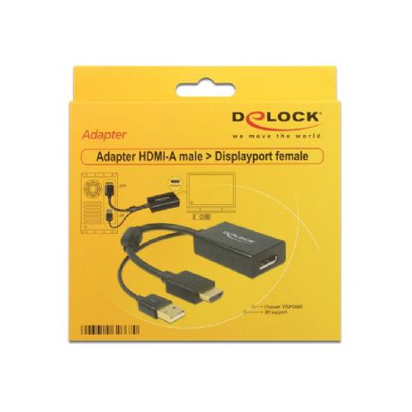 Adapter HDMI M - Displayport 1.2 Aktivni 25cm Delock